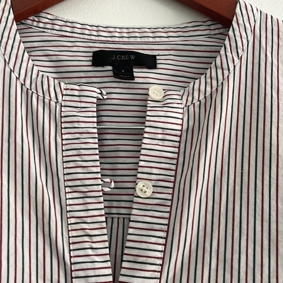 J Crew Preppy Embroidered Sleeves waist bow tie striped Poplin Shirt blouse Sz S - Picture 5 of 6